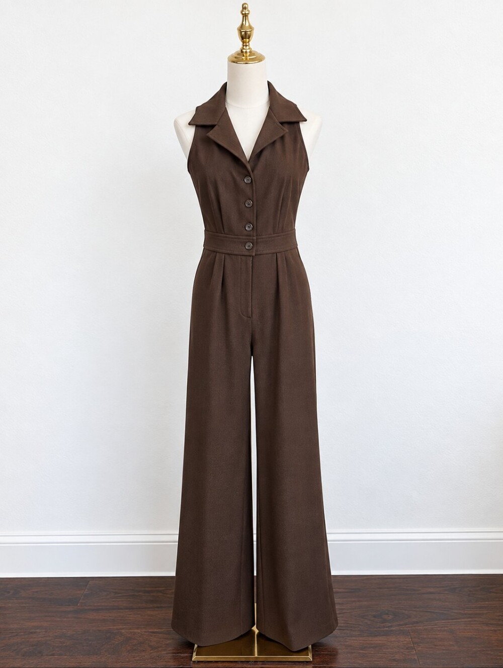 Vintage 70s Chocolate Brown Wide Leg Jumpsuit Disco Mod Groovy Retro Pantsuit M